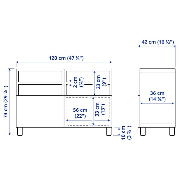 BESTÅ - TV bench with doors, white/Kallviken/Stubbarp light grey, 120x42x74 cm