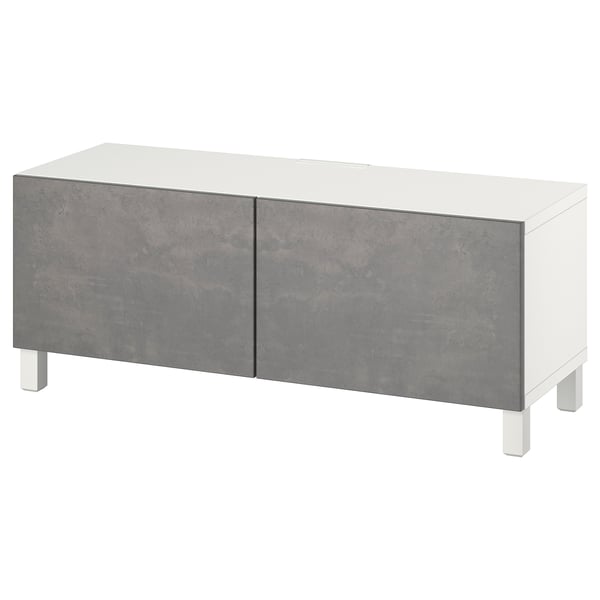 BESTÅ TV bench with doors, white Kallviken/Stubbarp/dark grey, 120x42x48 cm