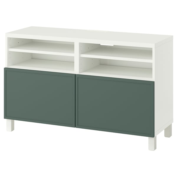 BESTÅ TV cabinet with doors, white/Krukmakare dark gray-green, 120x42x74 cm