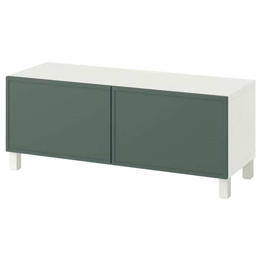 BESTÅ TV cabinet with doors, white/Krukmakare dark gray-green, 120x42x48 cm
