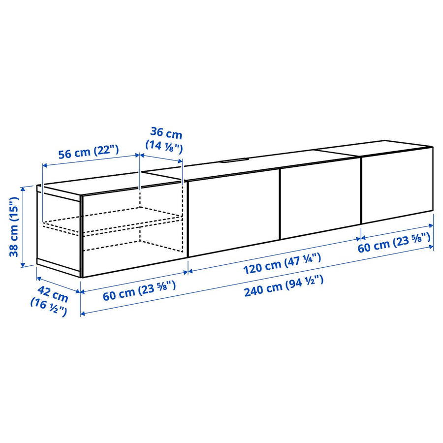BESTÅ TV bench with doors, white/Krukmakare dark grey-green, 240x42x38 cm