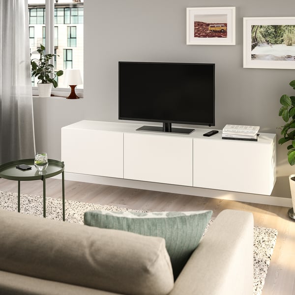 BESTÅ - BESTÅ TV bench with doors, white/Lappviken white, 180x42x38 cm