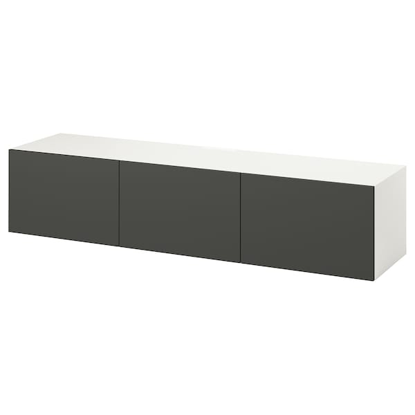 BESTÅ - TV bench with doors, white/Lappviken dark grey, 180x42x38 cm