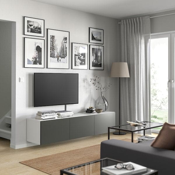 Ikea BESTÅ - TV bench with doors, white/Lappviken dark grey, 180x42x38 cm