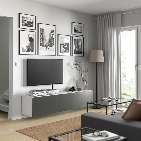 BESTÅ - BESTÅ TV bench with doors, white/Lappviken dark grey, 180x42x38 cm