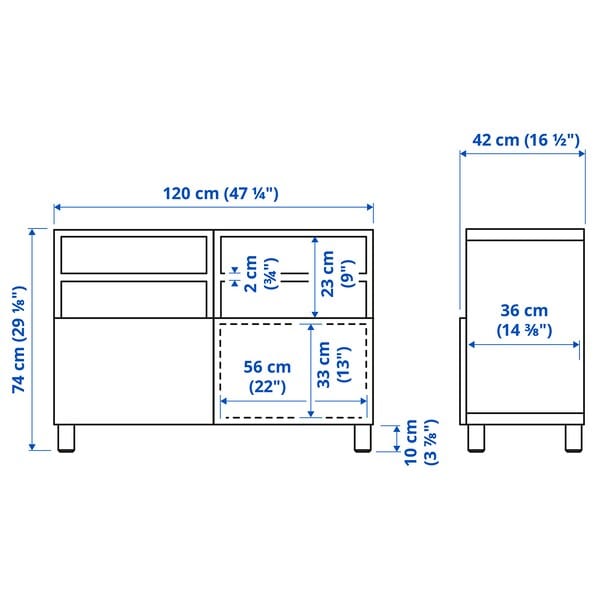 Ikea BESTÅ - TV bench with doors, white/Lappviken/Stubbarp white, 120x42x74 cm