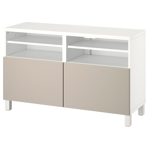 BESTÅ - BESTÅ TV bench with doors, white/Lappviken/Stubbarp light grey/beige, 120x42x74 cm