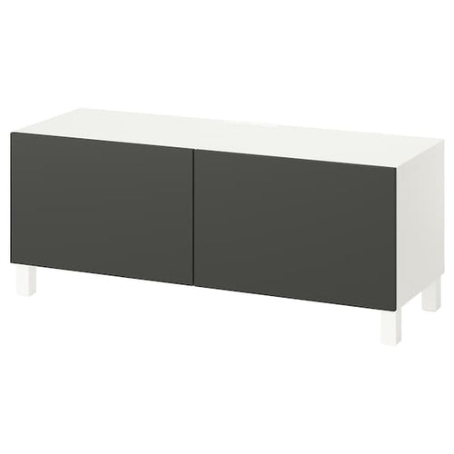 BESTÅ - TV bench with doors, white Lappviken/Stubbarp/dark grey, 120x42x48 cm