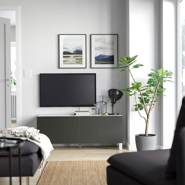 Ikea BESTÅ - TV bench with doors, white Lappviken/Stubbarp/dark grey, 120x42x48 cm