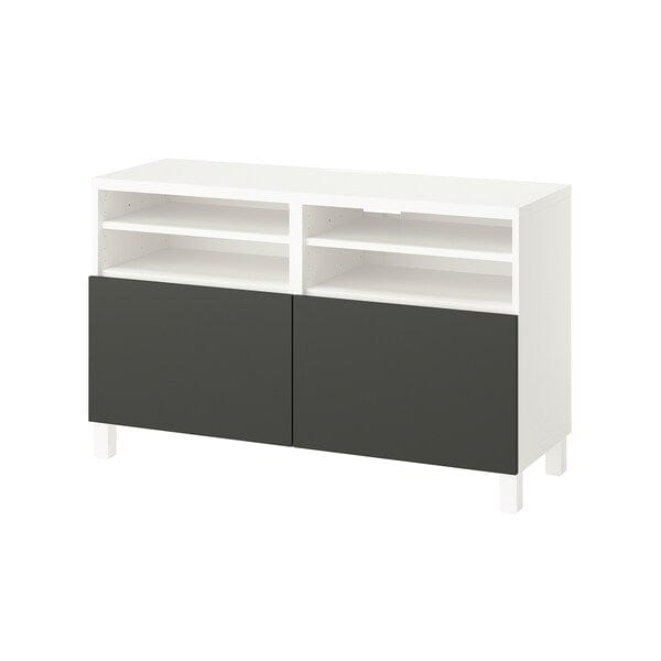 Ikea BESTÅ - TV bench with doors, white/Lappviken/Stubbarp dark grey, 120x42x74 cm