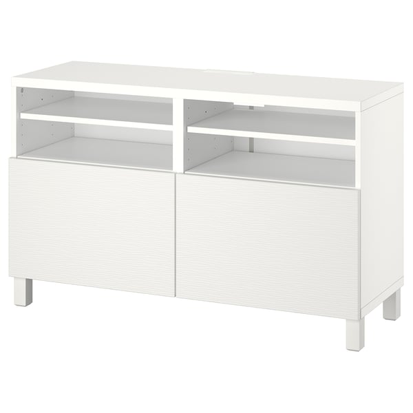 BESTÅ - BESTÅ TV bench with doors, white/Laxviken/Stubbarp white, 120x42x74 cm