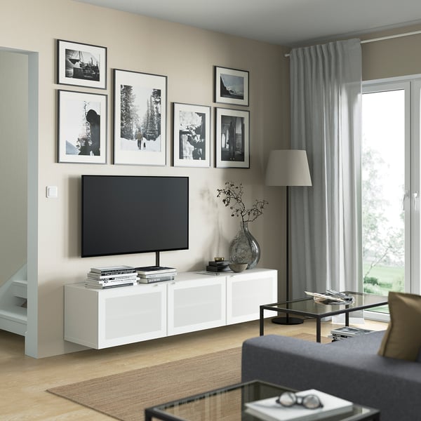 BESTÅ TV bench with doors, white/Mörtviken white, 180x42x38 cm