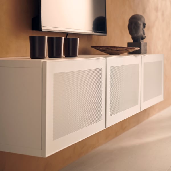 BESTÅ TV bench with doors, white/Mörtviken white, 180x42x38 cm