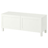BESTÅ TV bench with doors, white/Pipmakare white, 120x42x48 cm