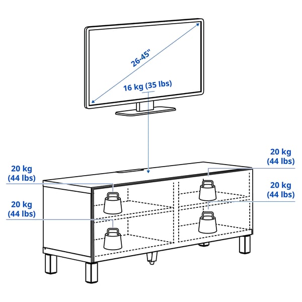 BESTÅ TV bench with doors, white/Pipmakare white, 120x42x48 cm