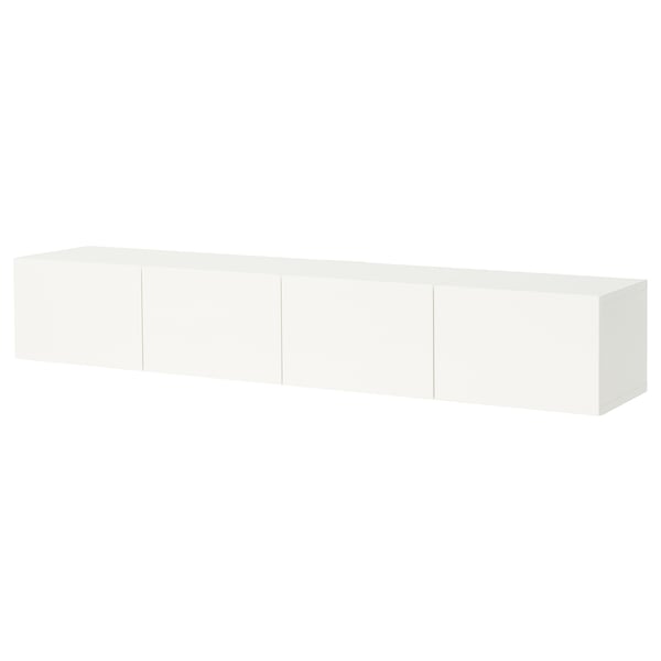 BESTÅ - TV cabinet with doors, white/Selsviken white high gloss,240x42x38 cm