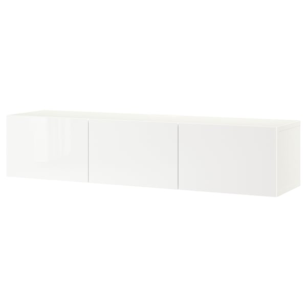BESTÅ - BESTÅ TV bench with doors, white/Selsviken high-gloss/white, 180x42x38 cm