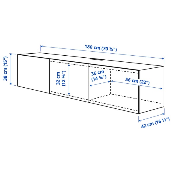 BESTÅ TV bench with doors, white/Selsviken high-gloss/white, 180x42x38 cm