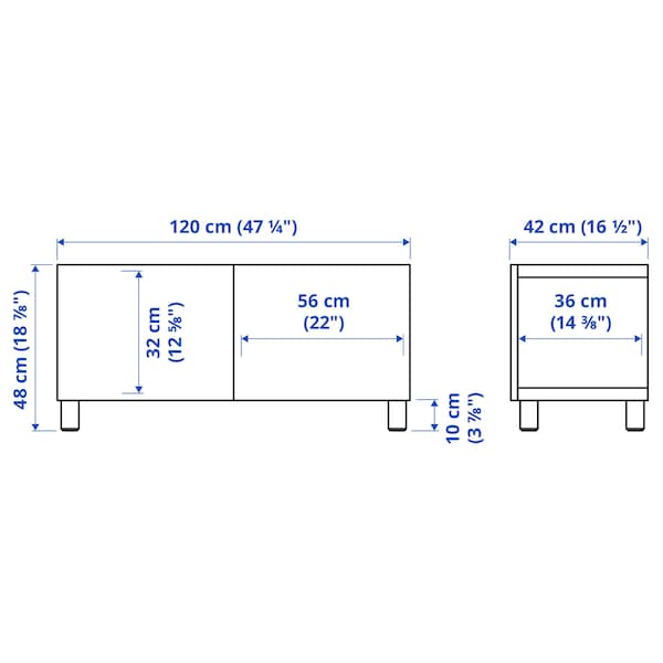 BESTÅ - TV bench with doors, white Selsviken/Stubbarp/light grey-blue, 120x42x48 cm