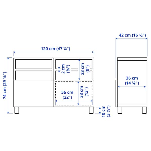 Ikea BESTÅ - TV bench with doors, white/Selsviken/Stubbarp light grey-blue, 120x42x74 cm