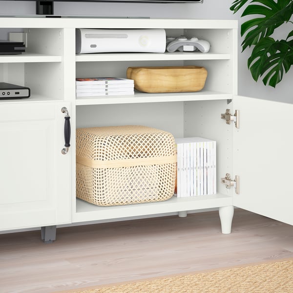 BESTÅ TV bench with doors, white/Smeviken/Kabbarp white, 120x42x74 cm
