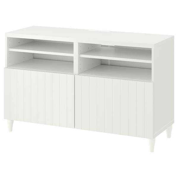 BESTÅ TV bench with doors, white/Sutterviken/Kabbarp white, 120x42x74 cm