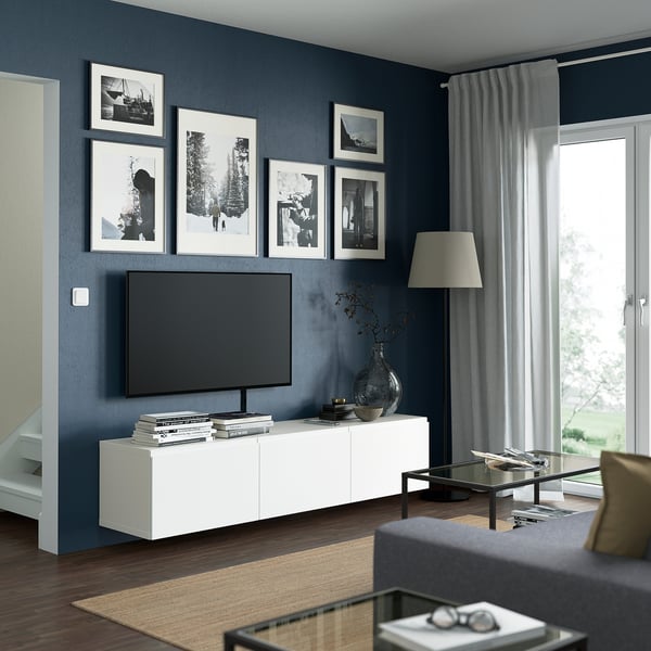 BESTÅ TV bench with doors, white/Västerviken white, 180x42x38 cm