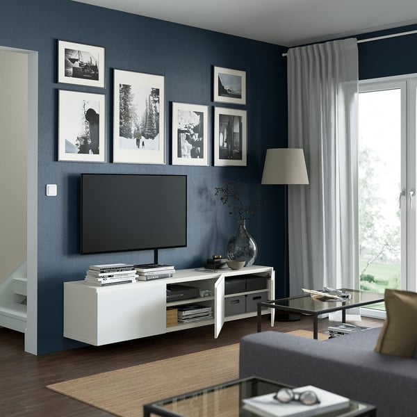 BESTÅ TV bench with doors, white/Västerviken white, 180x42x38 cm