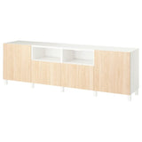 BESTÅ TV bench with doors and drawers, white/Fänrik/Stubbarp ash, 240x42x74 cm