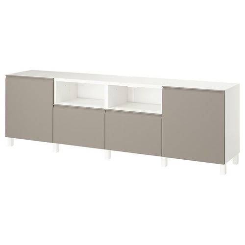 BESTÅ - TV bench with doors and drawers, white/Hammarsmed/Stubbarp beige, 240x42x74 cm