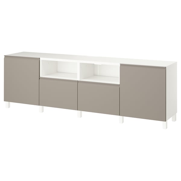 BESTÅ - BESTÅ TV bench with doors and drawers, white/Hammarsmed/Stubbarp beige, 240x42x74 cm