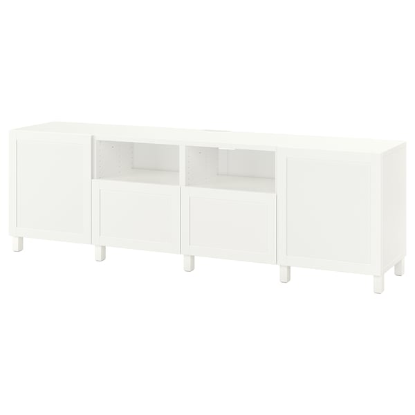 BESTÅ - BESTÅ TV bench with doors and drawers, white/Hanviken/Stubbarp white, 240x42x74 cm