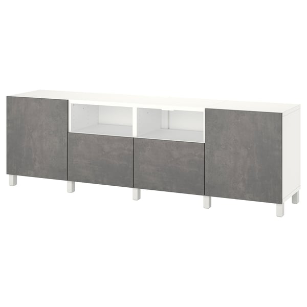 BESTÅ - BESTÅ TV bench with doors and drawers, white/Kallviken/Stubbarp dark grey, 240x42x74 cm