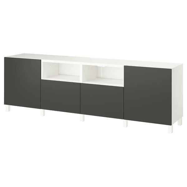 BESTÅ - BESTÅ TV bench with doors and drawers, white/Lappviken/Stubbarp dark grey, 240x42x74 cm