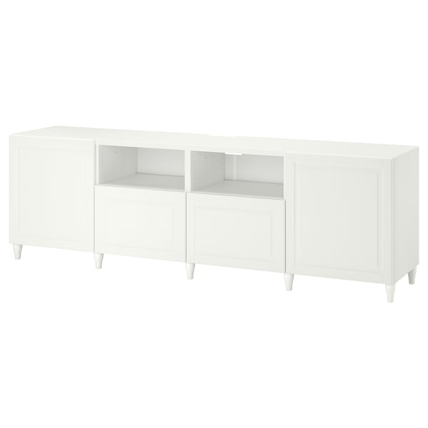 BESTÅ - BESTÅ TV bench with doors and drawers, white/Smeviken/Kabbarp white, 240x42x74 cm