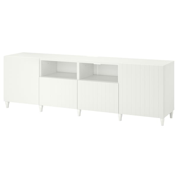 BESTÅ - BESTÅ TV bench with doors and drawers, white/Sutterviken/Kabbarp white, 240x42x74 cm
