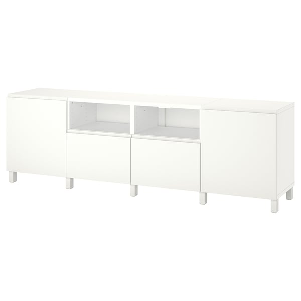 BESTÅ - BESTÅ TV bench with doors and drawers, white/Västerviken/Stubbarp white, 240x42x74 cm