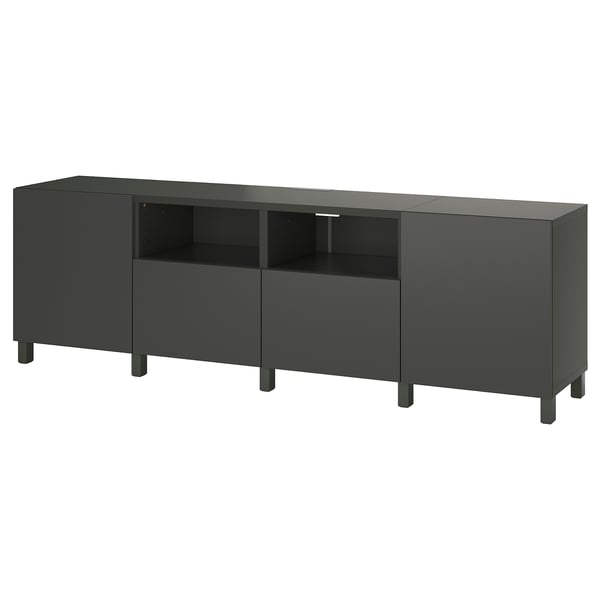 BESTÅ - BESTÅ TV bench with doors and drawers, dark grey/Lappviken/Stubbarp dark grey, 240x42x74 cm