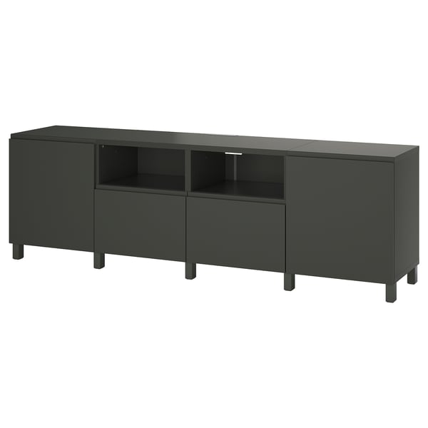 BESTÅ - BESTÅ TV bench with doors and drawers, dark grey/Västerviken/Stubbarp dark grey, 240x42x74 cm