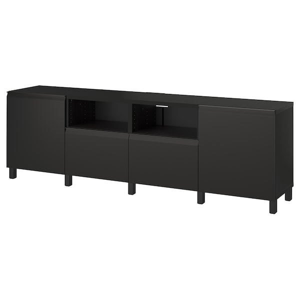 BESTÅ - TV bench with doors and drawers, black-brown/Hammarsmed/Stubbarp anthracite, 240x42x74 cm