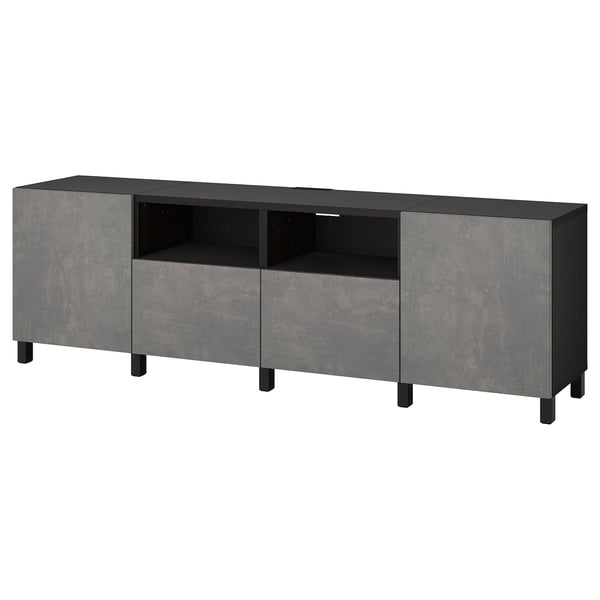 BESTÅ - BESTÅ TV bench with doors and drawers, black-brown/Kallviken/Stubbarp dark grey, 240x42x74 cm