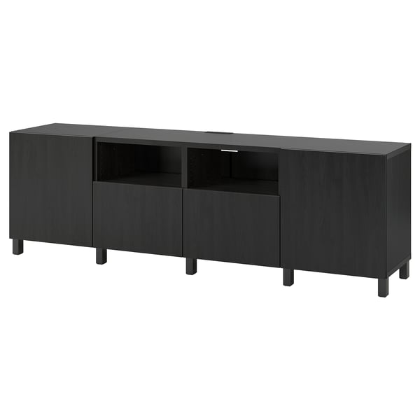 BESTÅ - BESTÅ TV bench with doors and drawers, black-brown/Lappviken/Stubbarp black-brown, 240x42x74 cm