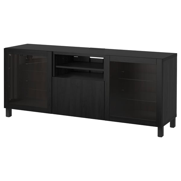 BESTÅ - BESTÅ TV bench with doors and drawers, black-brown/Lappviken/Stubbarp Sindvik, 180x42x74 cm