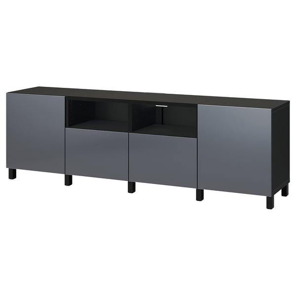 BESTÅ - BESTÅ TV bench with doors and drawers, black-brown/Riksviken/Stubbarp brushed dark pewter effect, 240x42x74 cm