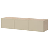 BESTÅ TV bench with doors, white stained oak effect/Krukmakare beige, 180x42x38 cm