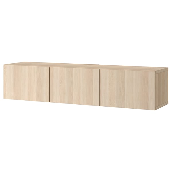 BESTÅ - BESTÅ TV bench with doors, white stained oak effect/Lappviken white stained oak effect, 180x42x38 cm