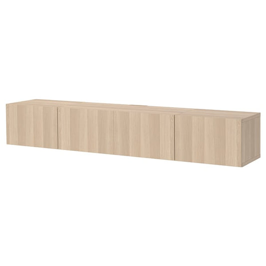 BESTÅ - BESTÅ TV bench with doors, white stained oak effect/Lappviken white stained oak effect, 240x42x38 cm