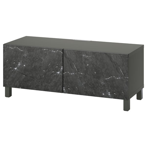 BESTÅ TV bench with doors, dark grey/Bergsviken/Stubbarp black, 120x42x48 cm