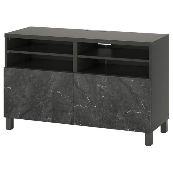 BESTÅ TV bench with doors, dark grey/Bergsviken/Stubbarp black, 120x42x74 cm