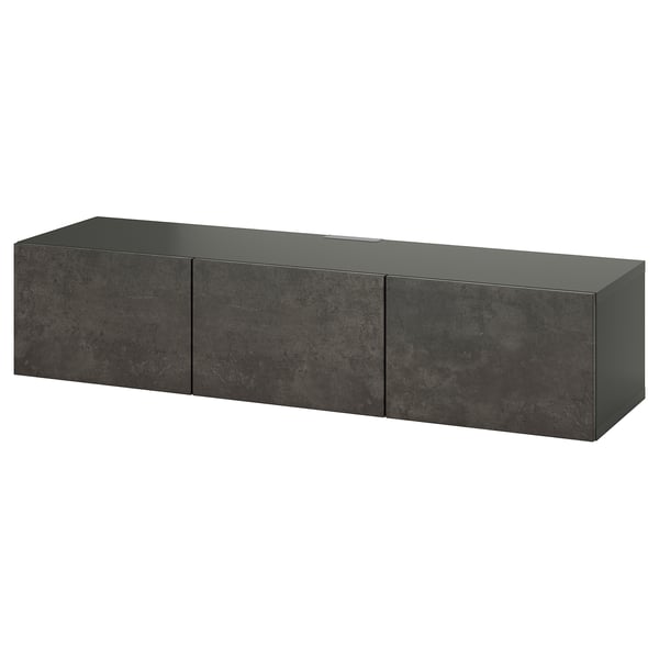BESTÅ TV bench with doors, dark grey/Kallviken dark grey, 180x42x38 cm